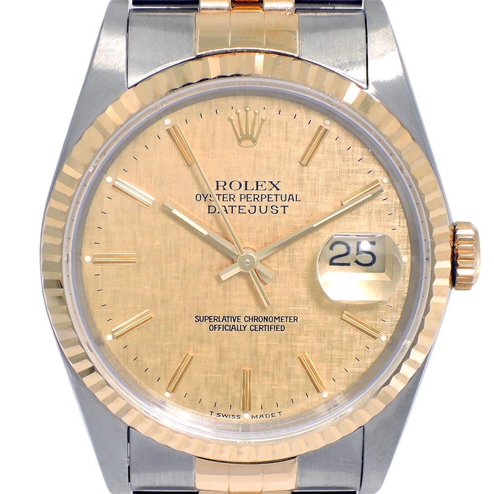 ROLEX Oyster Perpetual Date Just 보카시판 18K 콤비 기계식자동 남성용 36mm 16233 장롱급