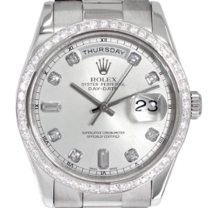 ROLEX Oyster Perpetual Day-Date Diamods 18K White Gold 금통 기계식자동 남성용 36mm 118239A