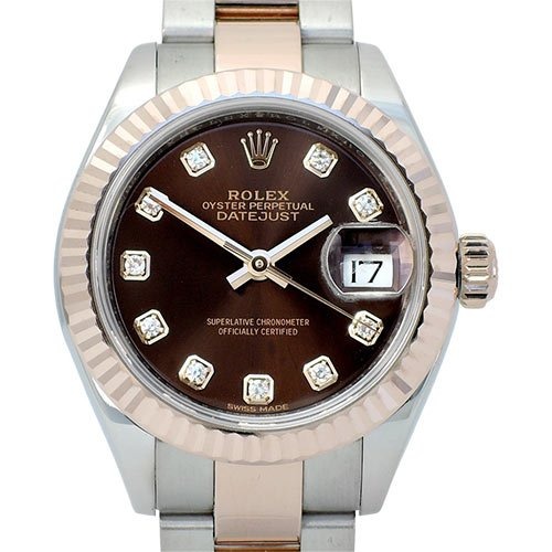 ROLEX Oyster Perpetual Date Just 18K Rose Gold 콤비 짙은밤색 기계식자동 여성용 28mm 279171G
