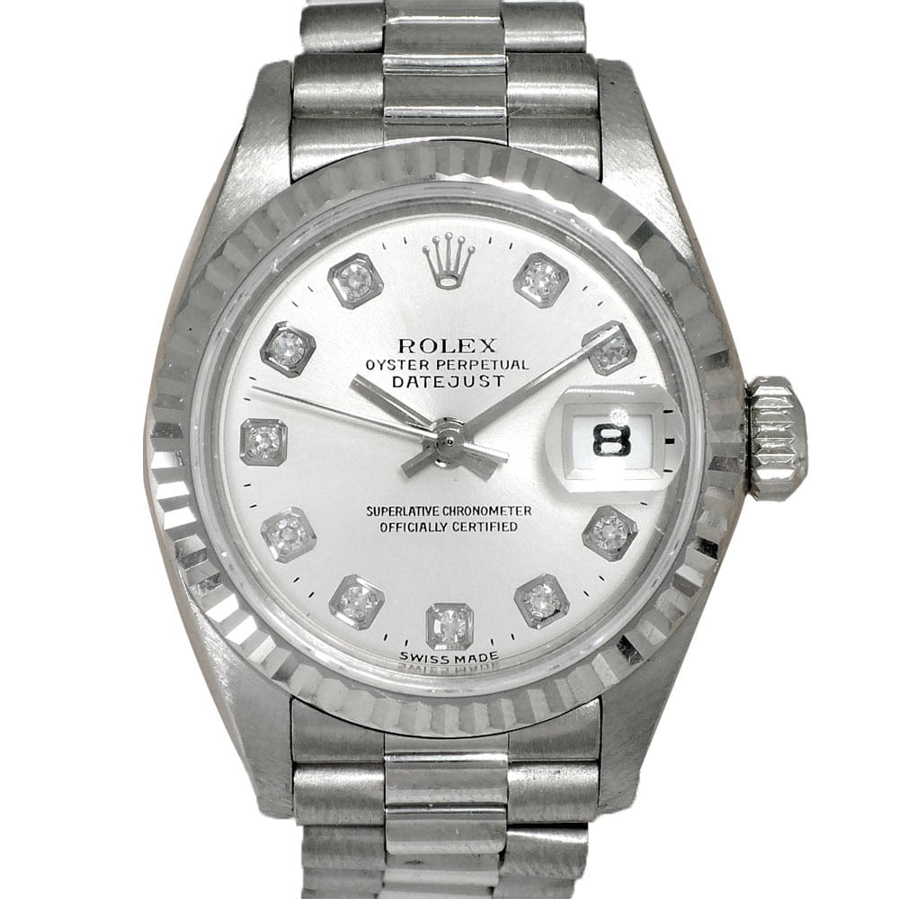 ROLEX Oyster Perpetual Date Just 18K White Gold 금통 기계식자동 여성용 26mm 69179G
